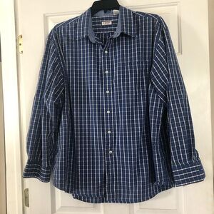 Men's IZOD Blue & White Checkered Shirt Plaid Size XXL Button Down Long Sleeve